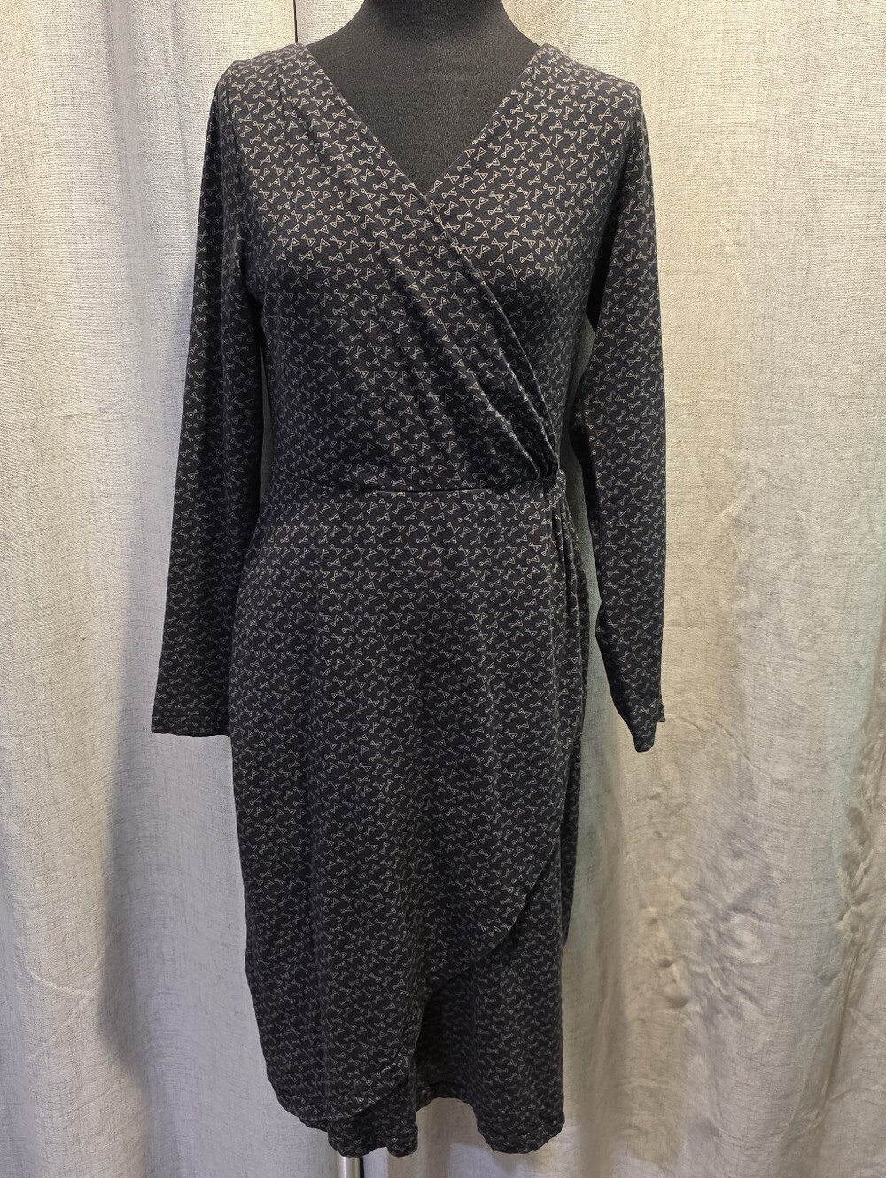 Mata Traders Organic Cotton Long Sleeve Black Wrap Dress with Subtle Print